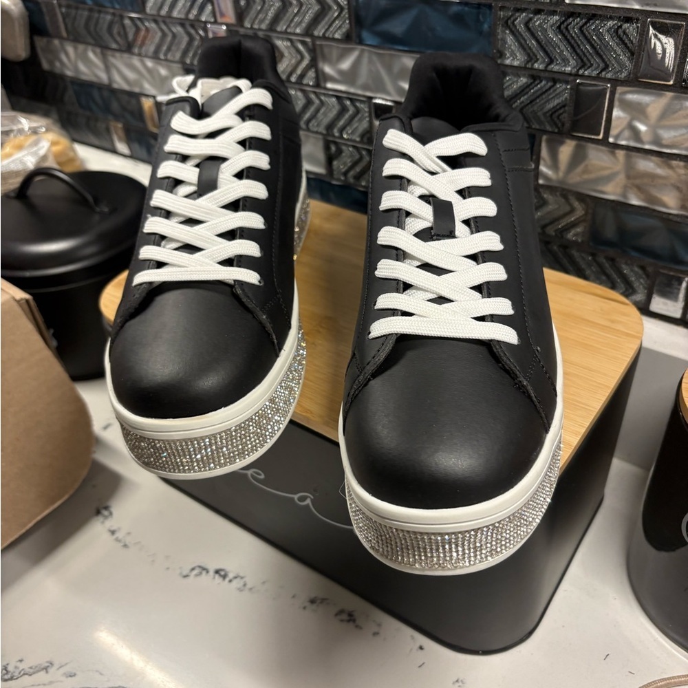 Chic Black Sneakers with Rhinestone Accents